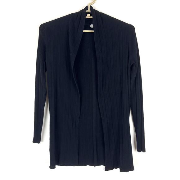 Margaret O'Leary Open Front Cardigan Ribbed Black 100% Cotton Small minimalist - Picture 1 of 6